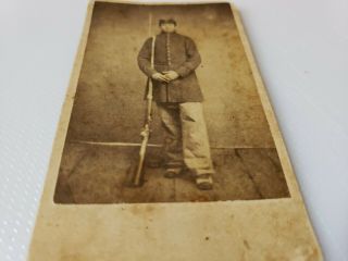 Vintage CDV Civil War Soldier with Rifle & Bayonet date unknown AS - IS 6