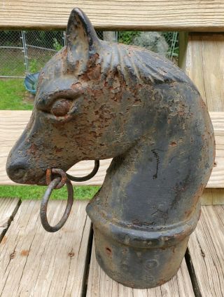 Vintage Antique Equestrian Cast Iron Horse Head Hitching Post Topper