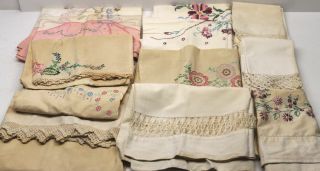 12 Vintage Hand Stitched Embroidered Pillow Cases Cotton Floral Theme 29 " X 20 ",