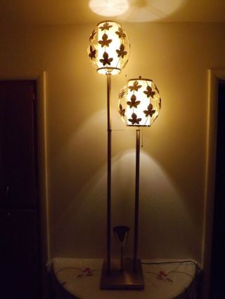 2 Light Stand Floor Lamp Mid Century Leaf Brass Retro Vintage Hollywood Regency 2