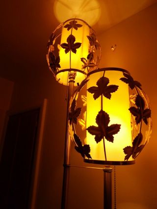 2 Light Stand Floor Lamp Mid Century Leaf Brass Retro Vintage Hollywood Regency 4