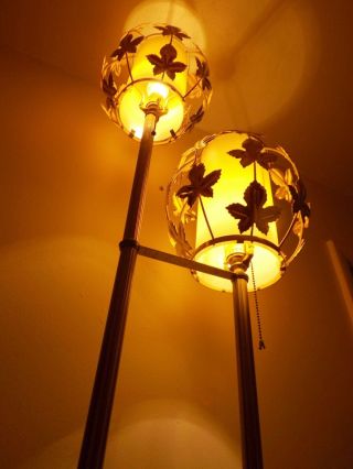 2 Light Stand Floor Lamp Mid Century Leaf Brass Retro Vintage Hollywood Regency 7