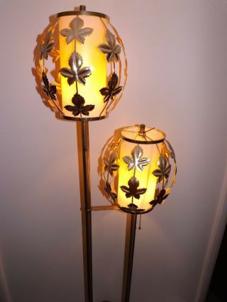 2 Light Stand Floor Lamp Mid Century Leaf Brass Retro Vintage Hollywood Regency 8