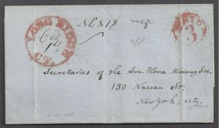 Long Ridge,  Ct 1851 Sfl With Red Cds & Circle Paid 3 To Ny Missionary Society