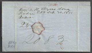 LONG RIDGE,  CT 1851 SFL with Red cds & circle Paid 3 to NY Missionary Society 2