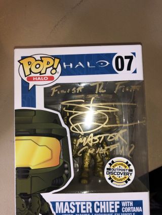 Exclusive Master Chief Funko Pop (gold) Signed By Master Cheif And Cortana V/o