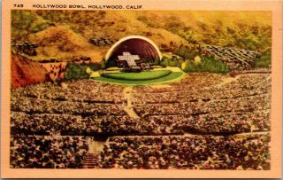 Postcard Ca Hollywood Bowl Linen View Vtg Cross Unposted Rare