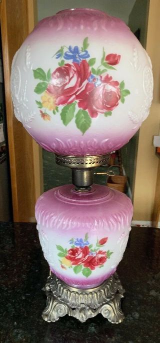 Vintage Gone With The Wind Hurricane Parlor Lamp With Raised Spinning Wheel