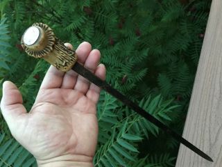 Antique Civil War Era Crown Stag & Silver Sword / Dagger for Cane,  Walking Stick 4