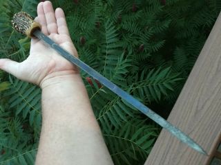 Antique Civil War Era Crown Stag & Silver Sword / Dagger for Cane,  Walking Stick 9