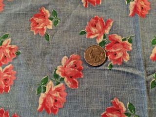 Vintage Feed Sack Fabric,  Roses On Blue Background