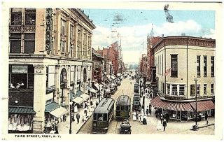 1920 Postcard View Of Third Street In Troy York Ny Postally 3rd St.