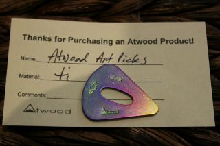 Peter Atwood Titanium Alien Ufo Art Guitar Pick Blue/purple/gold Anodized