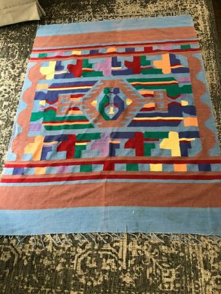 Vintage Guatemala Wool Rug Blanket Colorful Boho Design Handmade