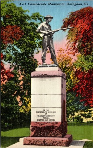 Abingdon Va Virginia Csa Confederate Soldiers Monument - Postcard - Pc Vintage