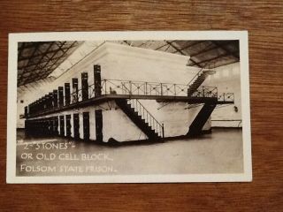 1935 Folsom State Prison 2 " Stones " Or Old Cell Block Rppc Cancelled Post Card