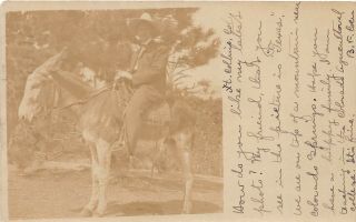 D31/ Fort Collins Colorado Co Real Photo Rppc Postcard 1906 Man Mule Ride