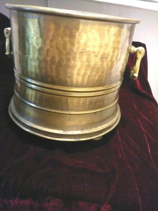 Vintage Hammered Brass Large Planter Pot Heavy Pot With Handles