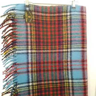 Vintage Large Plaid 100 Wool Throw Fringe Blanket 72 X 60 Made In England Euc