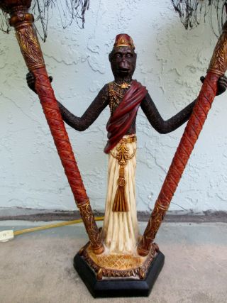 Oriental Accent Sudan Monkey Bellhop Two Light Table Lamp Fringe Shades 2