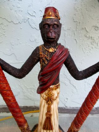 Oriental Accent Sudan Monkey Bellhop Two Light Table Lamp Fringe Shades 3
