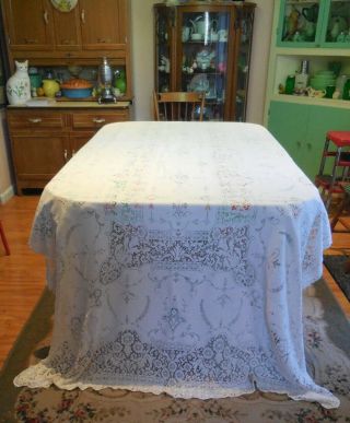 Tagged Vintage Quaker Lace Tablecloth Large 60 " W X 118 " No Stains Holes Lovely