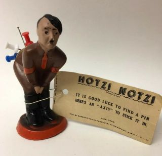 Antique Novelty Hotzi Notzi Anti Nazi Pin Cushion Hitler Figure W Tag 1941 Usa