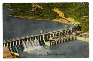 Bagnell Dam And Lake Of The Ozarks Postcard Missouri Linen Osage River