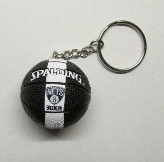 Nba Basketball Black Brooklyn Nets Spalding Ball Key Chain Ring Keychain