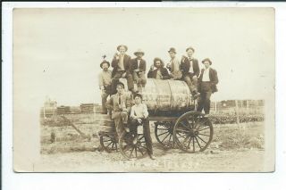 Robstown Tx Texas Rppc Postcard Men Drinking Beer? On Wagon Posted 1909