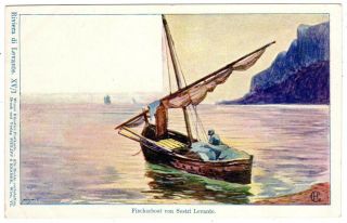 Postcard Austrian Sestri Levante Scene Fishing Boat Philipp & Kramer