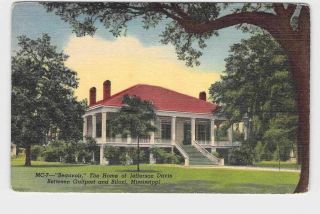 Ppc Postcard Mississippi Biloxi " Beauvior " Home Of Jefferson Davis Exterior View