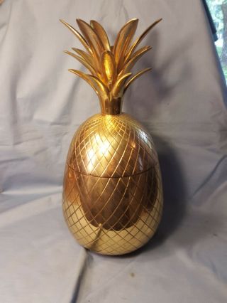 2 Pc Vintage Solid Brass Pineapple Ice Box 14 1/2 Inches Tall