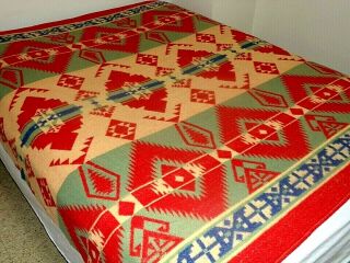 Vintage Beacon Camp Indian South West Design Blanket 70 " X 72 " Red - Green - Blue