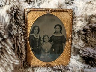 Antique Miniature Daguerreotype Photo Of A Group Of Young Ladies C.  1850s