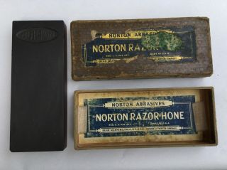 Antique Vtg Norton Abrasives Razor Hone Blade Sharpener Honing Stone W Box Wow