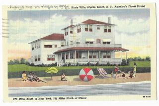 Vintage Postcard " Harts Villa,  Myrtle Beach,  S.  C.  " Posted 1951