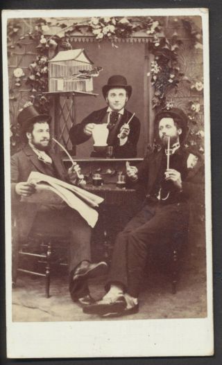 Cdv2304 Victorian Carte De Visite: Gents Smoking & Drinking,  Hendrey,  Huntingdon