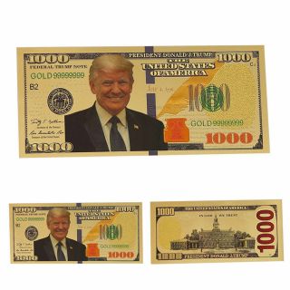 50pc President Donald Trump Colorized $1000 Dollar Bill Gold Foil Banknote