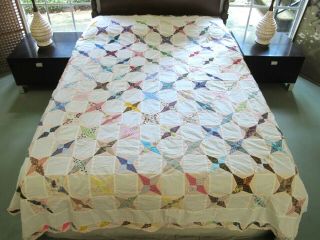 Vintage Hand Sewn All Cotton Periwinkle Star Quilt Top,  92 " X 79 "