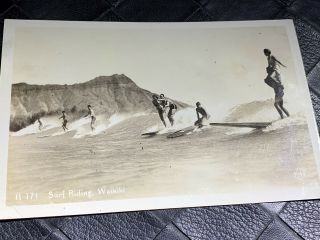 1940s Photo Postcard Of Surfers In Hawaii