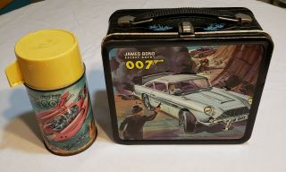Vintage 1966 James Bond 007 Metal Lunch Box With Thermos Great Shape