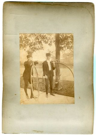 Albumen Photograph Men With Velocipede Or Penny Farthing Bicycle 1880 