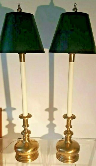 Stately Pair Frederick Cooper Brass Candlestick Banquet / Buffet Lamp 38 " Tall
