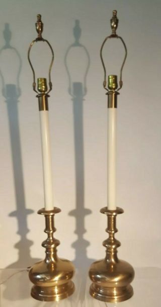 STATELY PAIR FREDERICK COOPER BRASS CANDLESTICK BANQUET / BUFFET LAMP 38 
