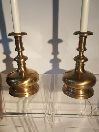 STATELY PAIR FREDERICK COOPER BRASS CANDLESTICK BANQUET / BUFFET LAMP 38 
