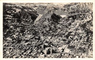 Hollywood California City Aerial View Downtown Homes Business Hills 1940s Rppc