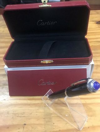Cartier Roadster Ball Point Pen With Silver Plated Trim And Blue Cabochon Low $$ 2
