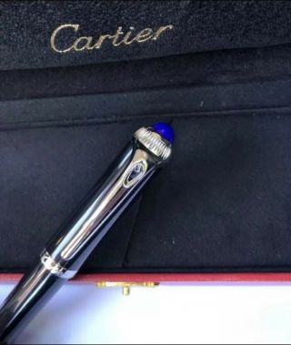 Cartier Roadster Ball Point Pen With Silver Plated Trim And Blue Cabochon Low $$ 5