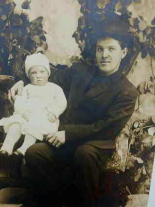 Rppc Precious Image Of Child Posing W Father Hats Antique Real Photo Postcard